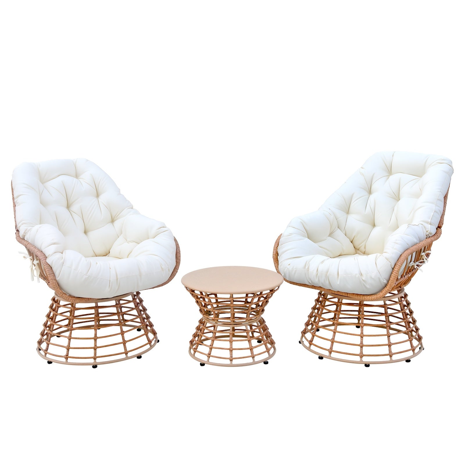 Outdoor Patio Swivel Chair 360 Degree Rotation, Wicker Bistro Set with Thick Cushions, Wicker Lounger Chairs, Rattan Chairs Conversation Set, Coffee Table, Ottoman, Garden Balcony Backyard, Ergonomic Design