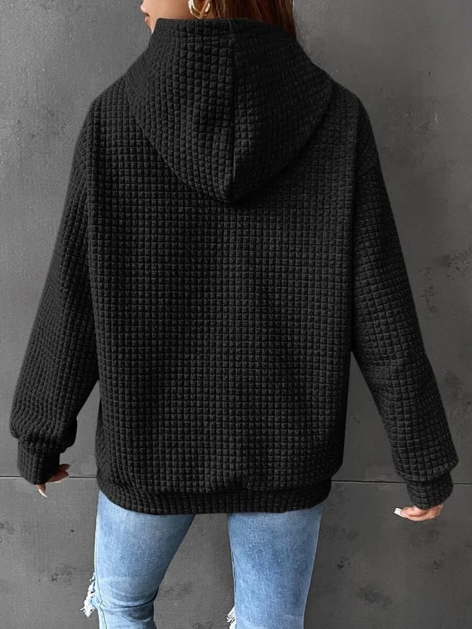 Women's Plaid Pocket Long Sleeve Solid Hoodie