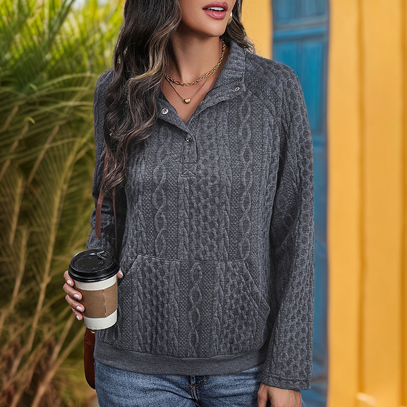 Women's Textured Long Sleeve Pullover Sweatshirt