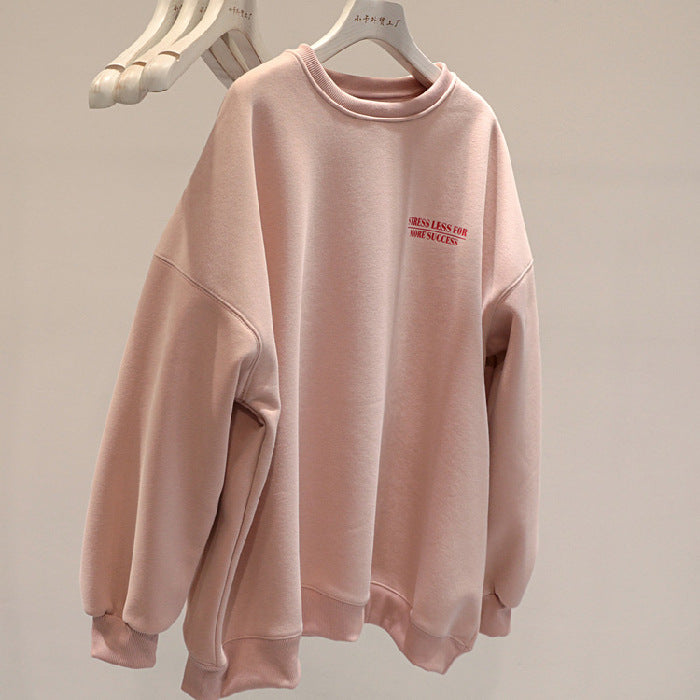 Women's Fleece-Lined Thick Lazy Round Neck Loose Sweatshirt