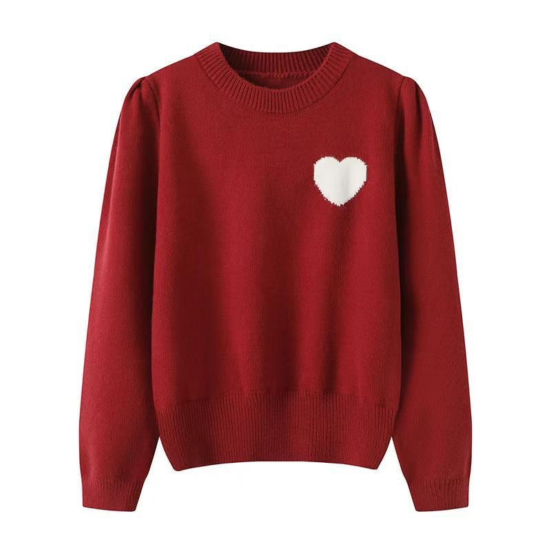 Korean Sweet Heart Embroidered Knit Sweater