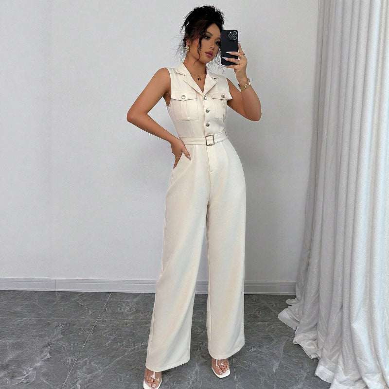 Womens High-Waist Wide-Leg Summer Jumpsuit