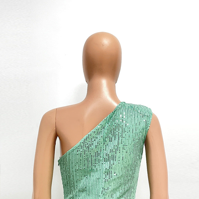 Glamorous One-Shoulder Sequined Wide-Leg Jumpsuit