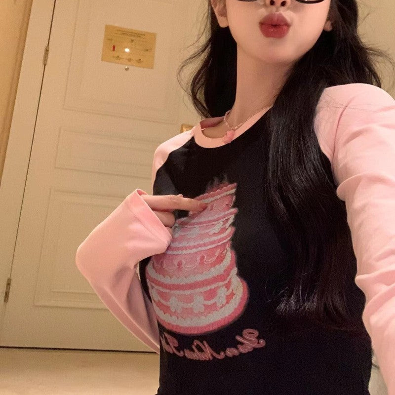 Chic Slim Fit Color Block Long-Sleeve Crop Tee