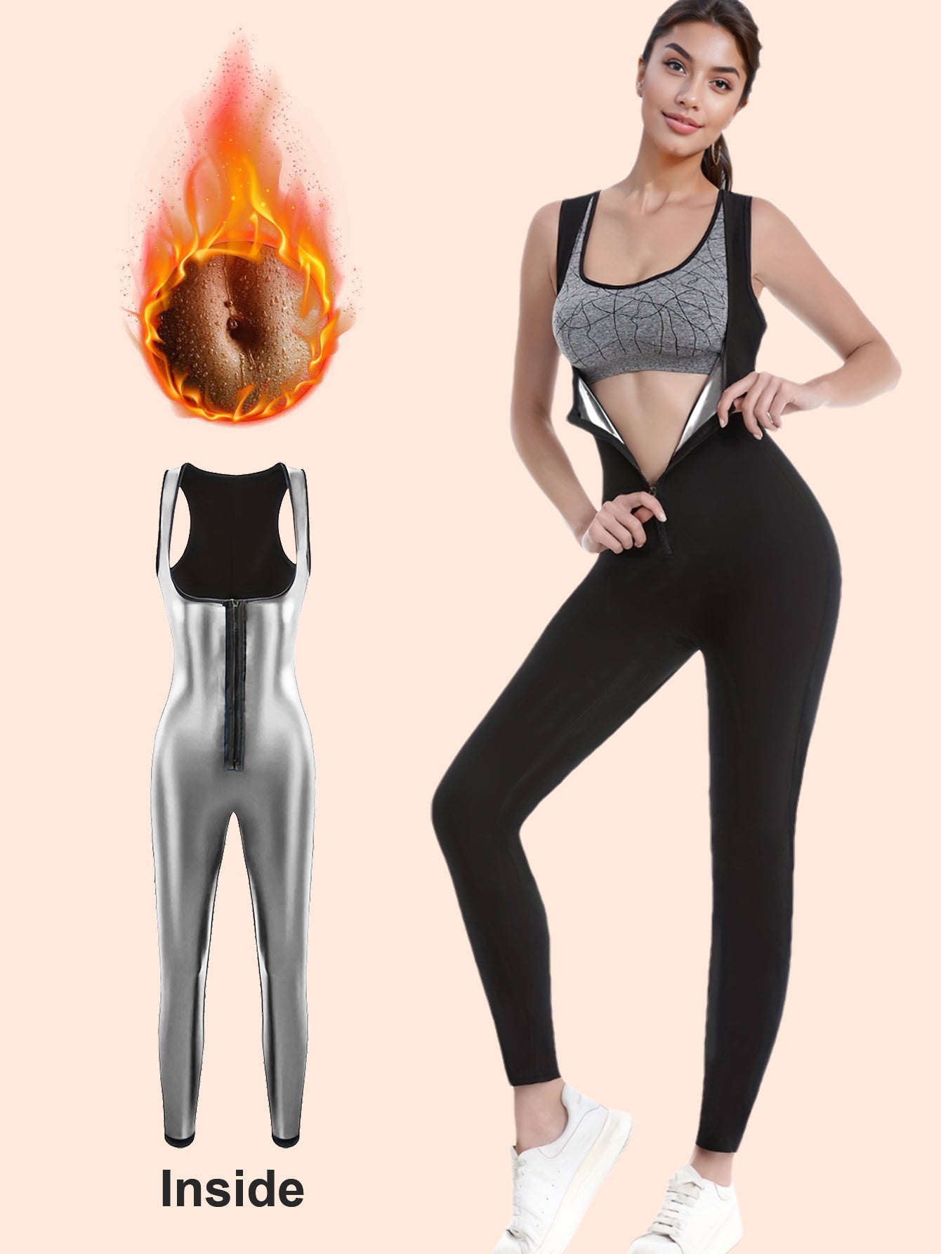 Sauna Suit For Women Sleeveless Tank Top Jumpsuit With Zipper, Sweat Waist Trainer Weight Loss Belly Fat Burner