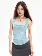 Sleeveless Vest Women's Stitching Wooden Ear Mesh Top