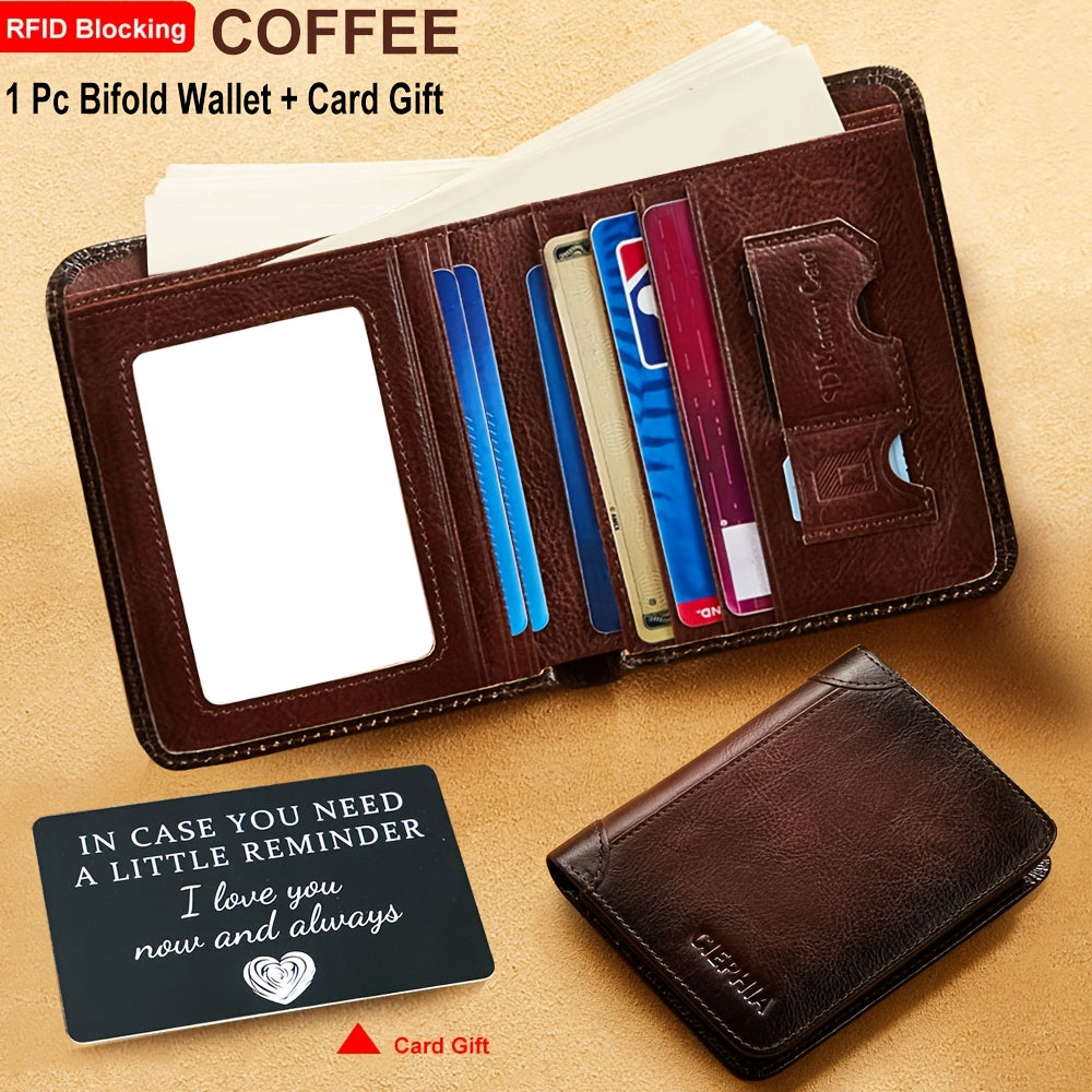 RFID Blocking Trifold Leather Wallet – Cowhide, Vintage Short Design with Money Clip and 2 ID Windows