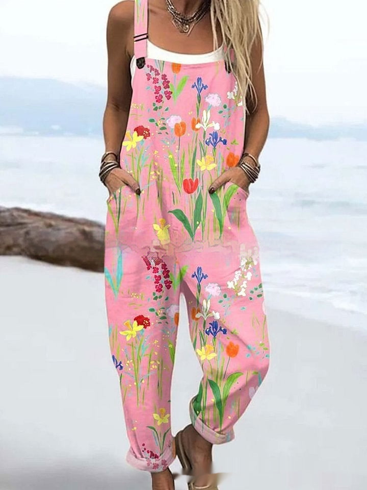 Women's Printed Pocket Wide Leg Jumpsuit