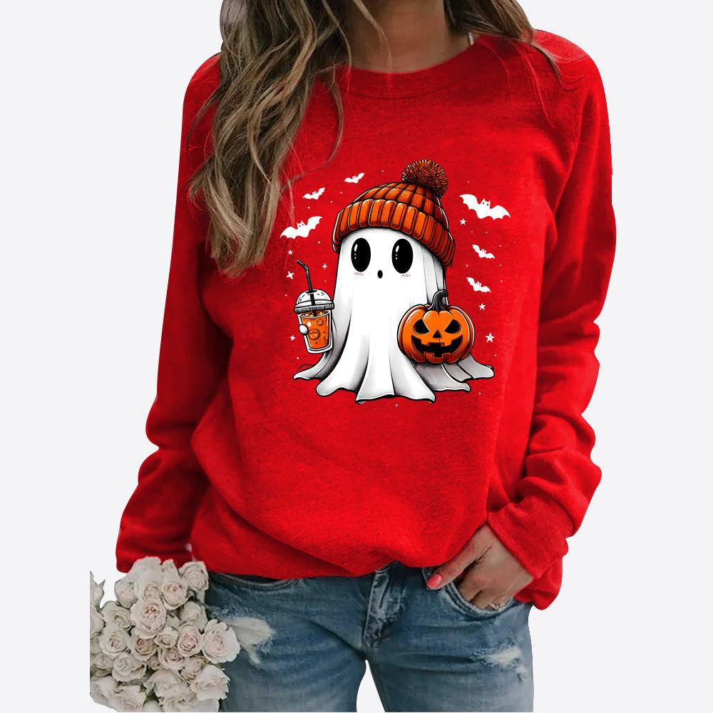 Halloween Print Long Sleeve Pullover Sweater