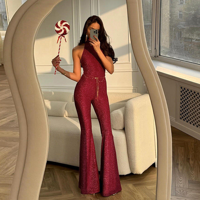 Sleeveless Flared High Waist Slimming Jumpsuit