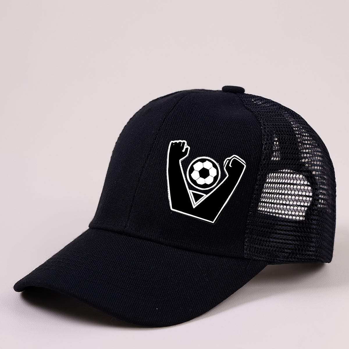 Boys Mesh Baseball Cap with A‑Z Letter and Soccer Ball Print, Unisex Sunvisor, Black