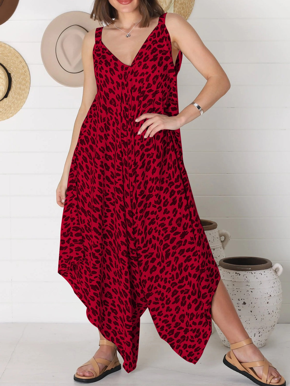 Leopard Print Wide Leg Jumpsuit Backless Romper