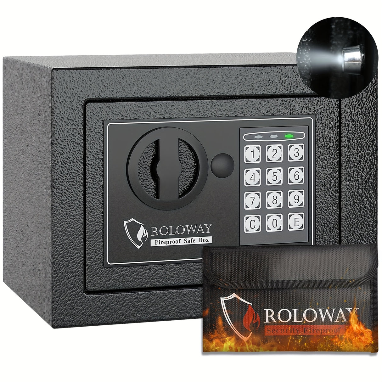 Fireproof Steel Safe Heavy-Duty Fireproof Steel Safe with Cash Bag | Secure Home Safe Box with Keypad & Key Lock, Ideal for Storing Money, Documents, and Valuables (Black) - Durable Metal Safe, Val...
