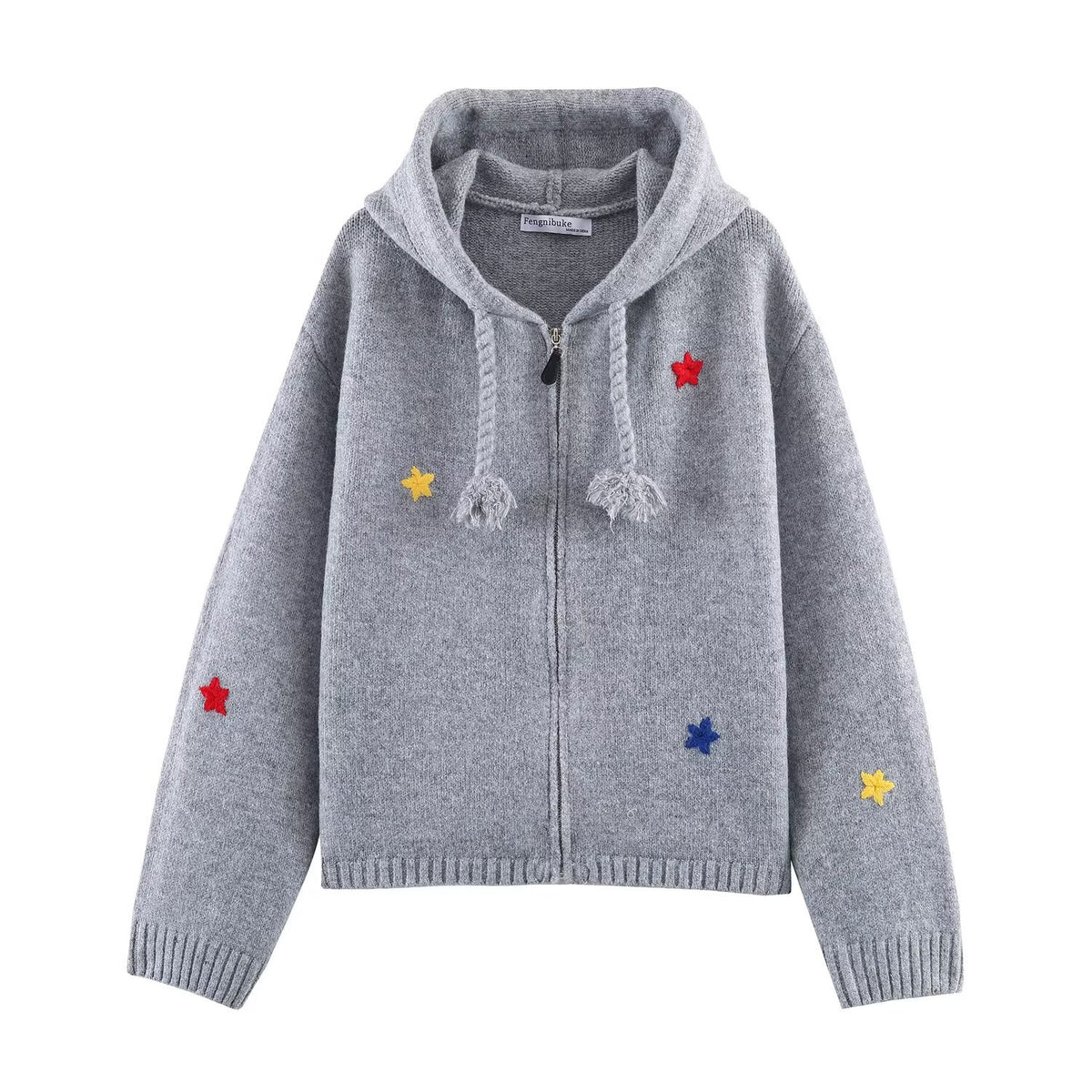 Cross-border Foreign Trade Womens Clothing Hooded Long-sleeve Loose All-match Star Jacquard Knitted Sweater