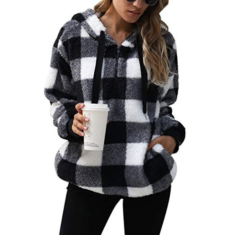 Plush Zip-Up Hooded Sweatshirt with Pockets