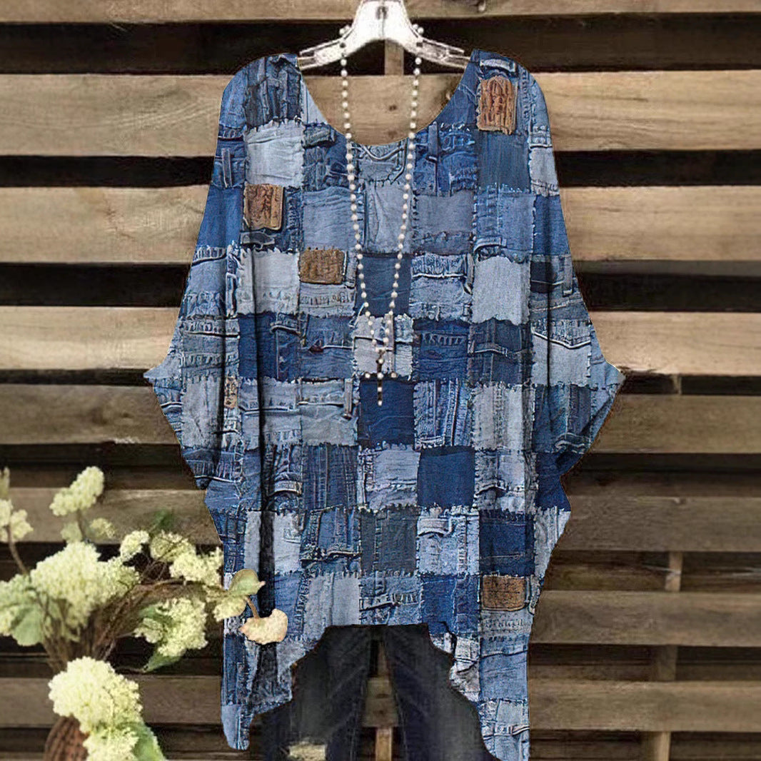 Ethnic Print Loose Batwing Top – Plus‑Size Comfort & Style