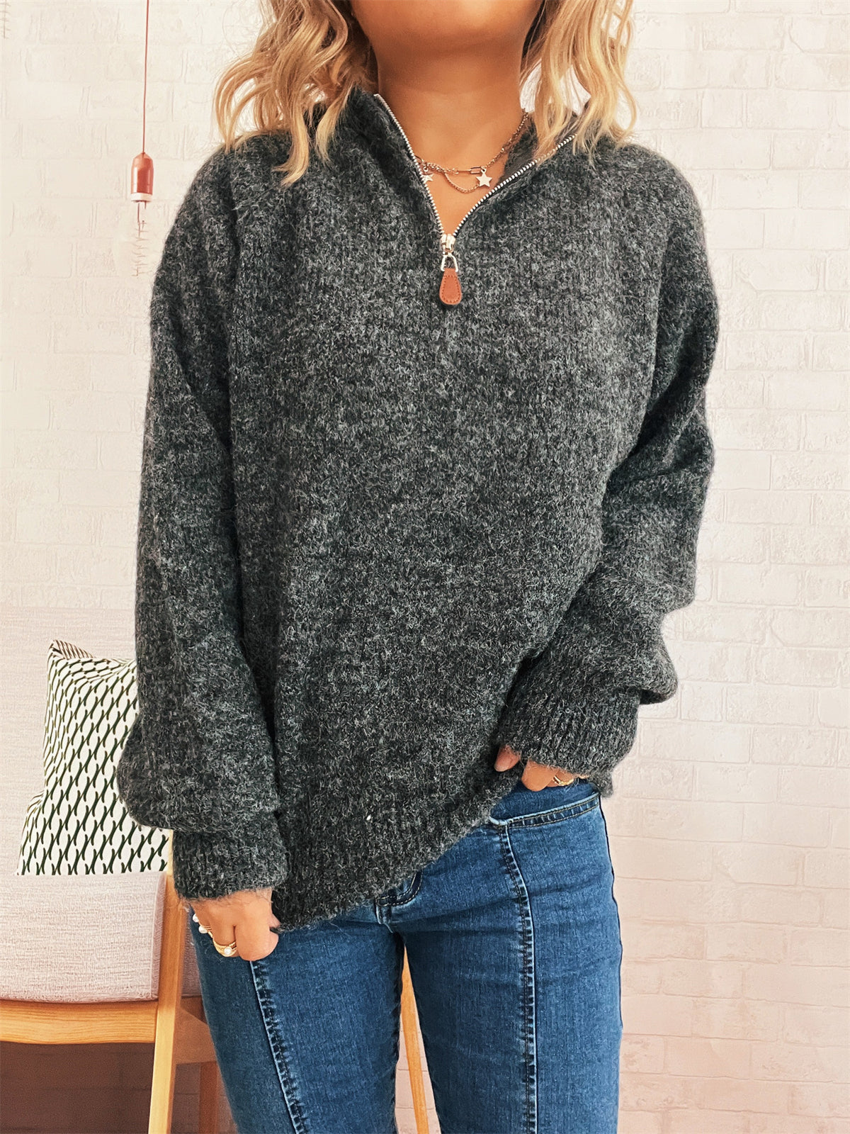 Solid Color Casual Hooded Knitted Sweater for Women