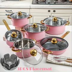 10-piece and 12-piece stainless steel cookware set with lid