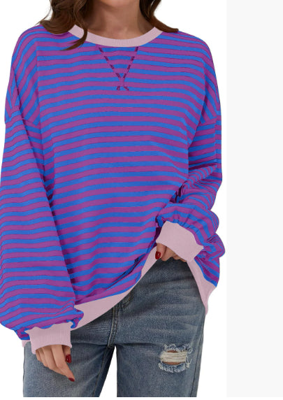 Colorful Striped Loose Pullover Sweatshirt