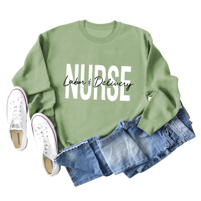 Plus Size Letter Print Long Sleeve Round Neck Casual Sweater