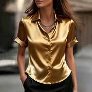 Minimalist Short‑Sleeve Satin Collared Shirt for Women