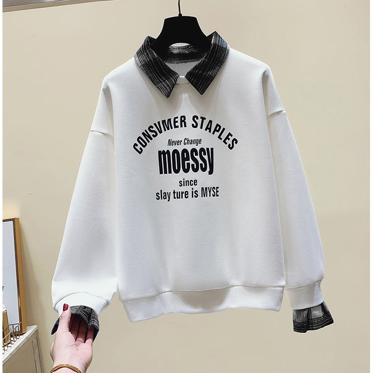 Chic False Two-Piece Long-Sleeve Cotton Sweater