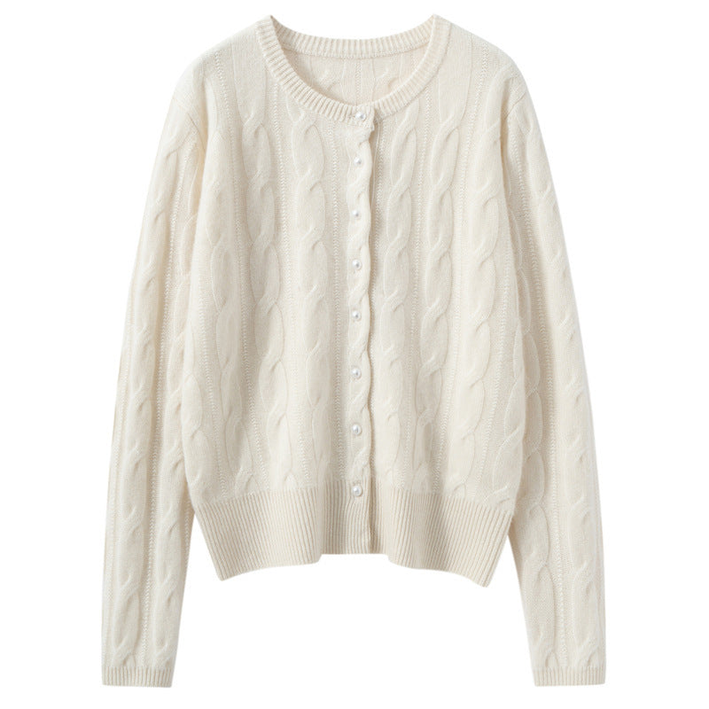 Autumn and Winter New Pure Color Cashmere Women's Knitted Cardigan