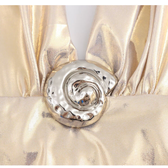 Casual All-match Women's Metal Foil Hanging Collar Jumpsuit