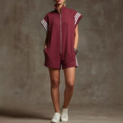 Chic Striped Color-Block Zip Jumpsuit for Women
