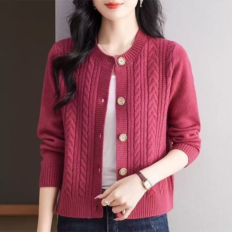 Loose and Lazy Round Neck Stylish Versatile Cable Knit Sweater