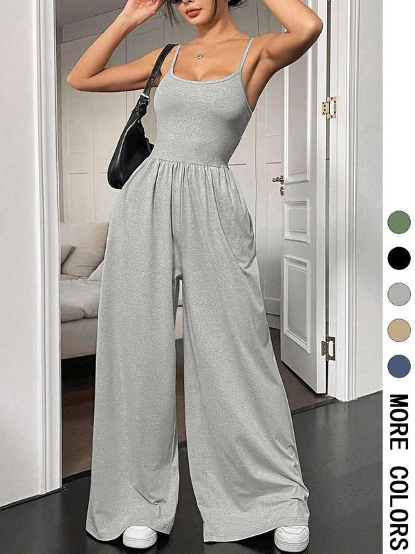 Minimalist Solid Color Sling Jumpsuit for Women