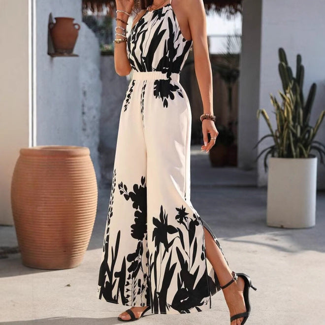 Floral Print Spaghetti Strap Wide Leg Jumpsuit