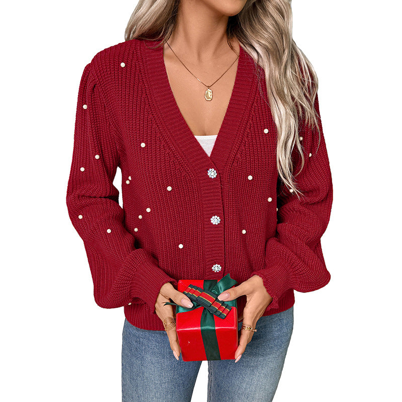 Knitted Cardigan Christmas Red Sweater for Women