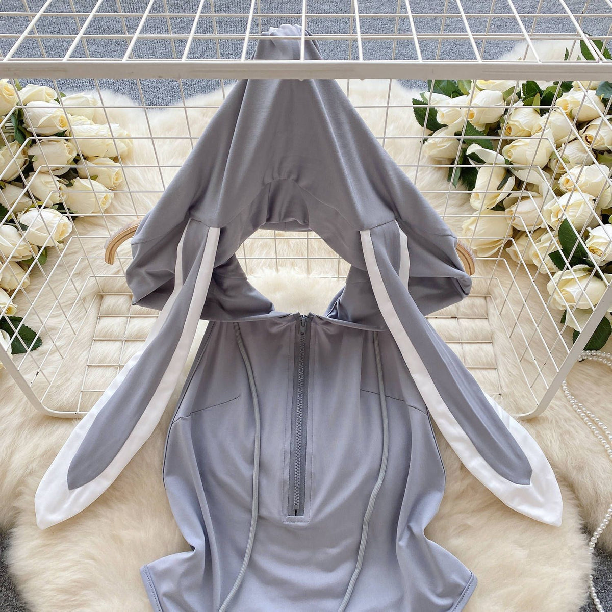 Plus-Size Bunny Ear Hooded Bodysuit Cosplay Romper