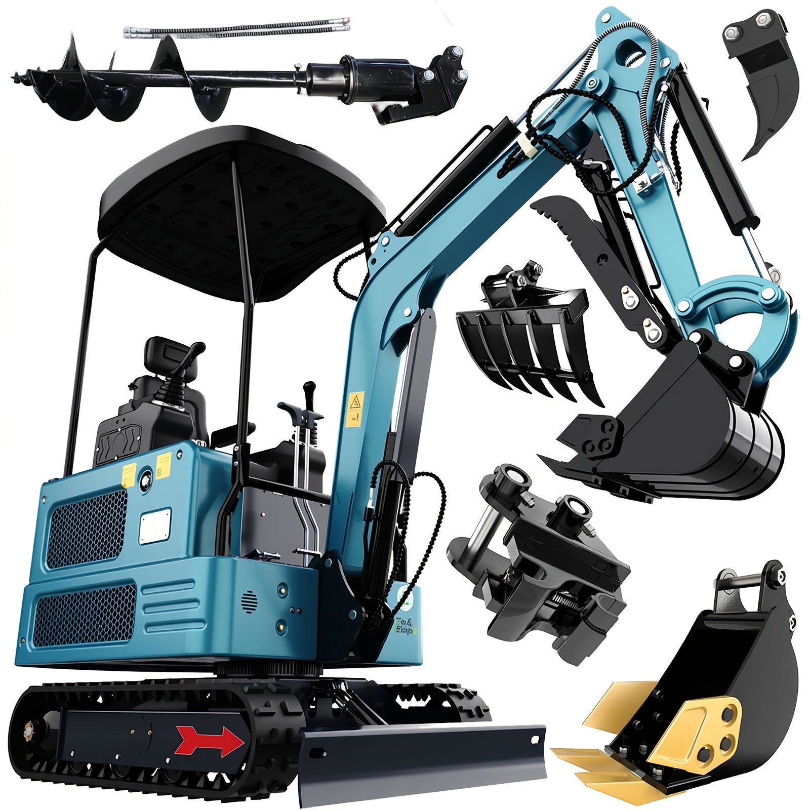 1.8 Ton (4000 lb) Mini Excavator with Hydraulic Thumb, Twin‑Cylinder Diesel Engine, All‑Terrain Tracks and Electronic Display, Includes 5 Attachments
