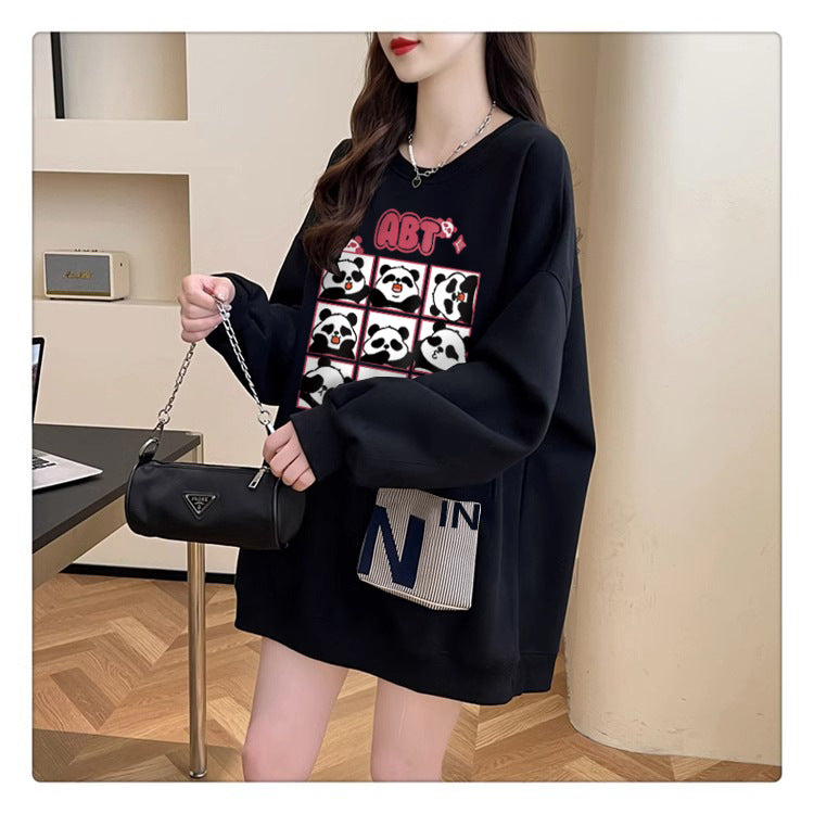 Plus Size Casual Round Neck Cotton Pullover Sweatshirt