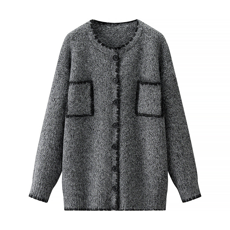 Retro Color-block Cardigan Sweater with Pockets