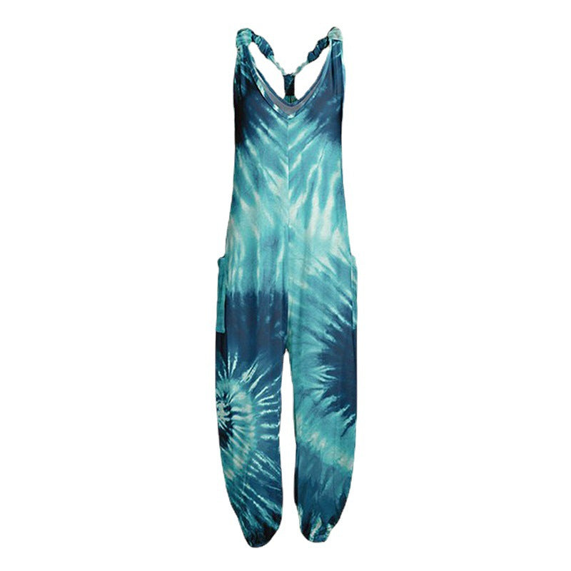 Printed Loose-Fit Plus-Size Beach Romper With Straps