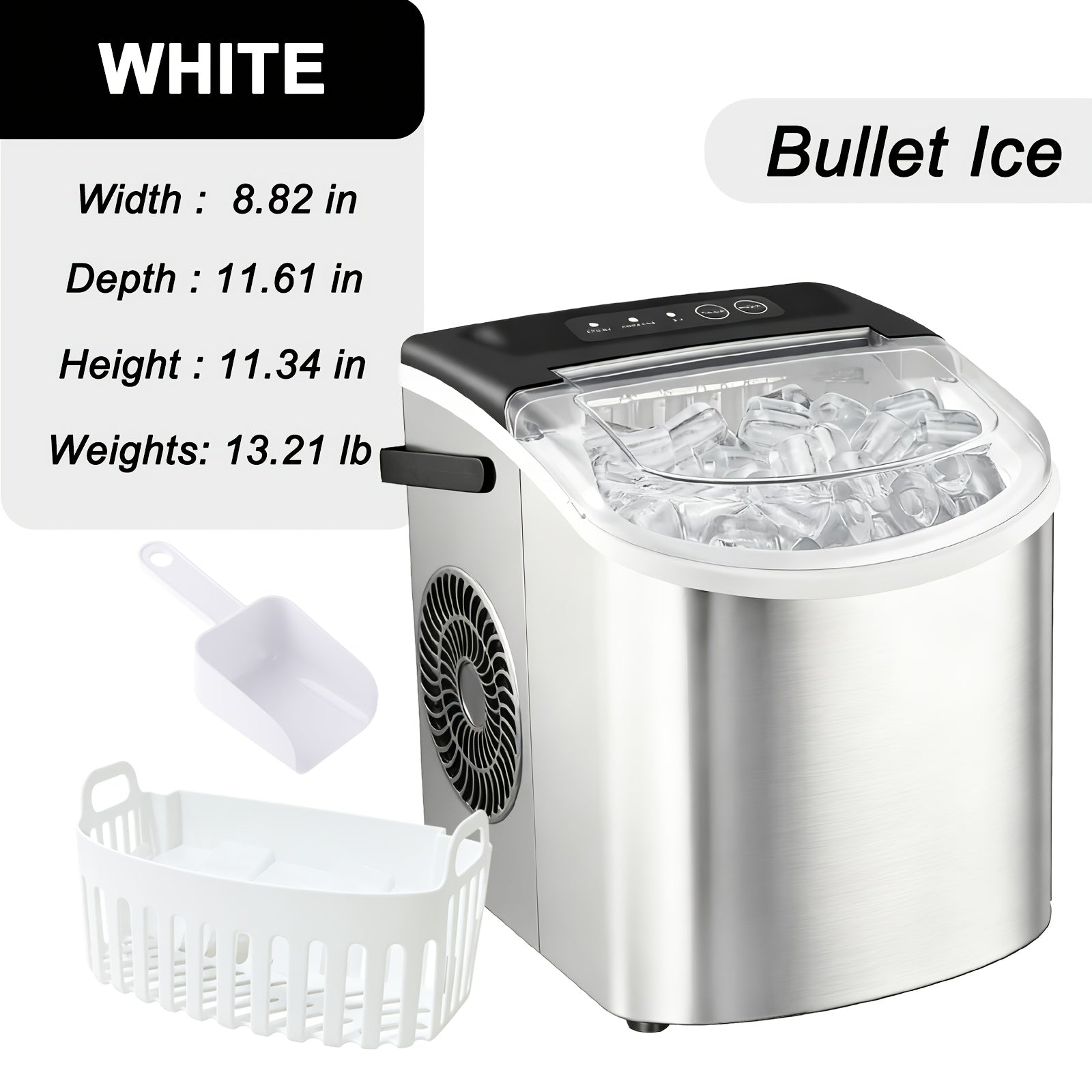 Countertop Portable Ice Maker with Handle – Produces 29 lb Ice in 24 hrs, 9 Cubes in 6 mins, Includes Basket and Ice Scoop