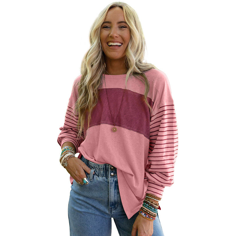 Women's Colorblock Striped Casual Long-Sleeve Hoodie