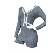 Stylish V-Neck Long-Sleeve Loungewear Jumpsuit