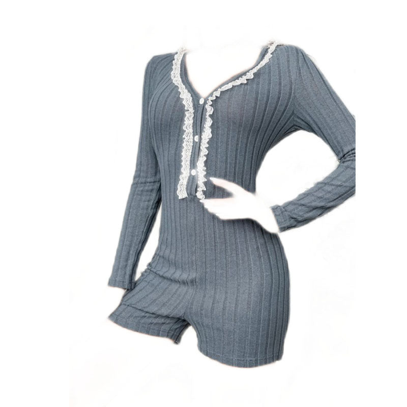 Stylish V-Neck Long-Sleeve Loungewear Jumpsuit
