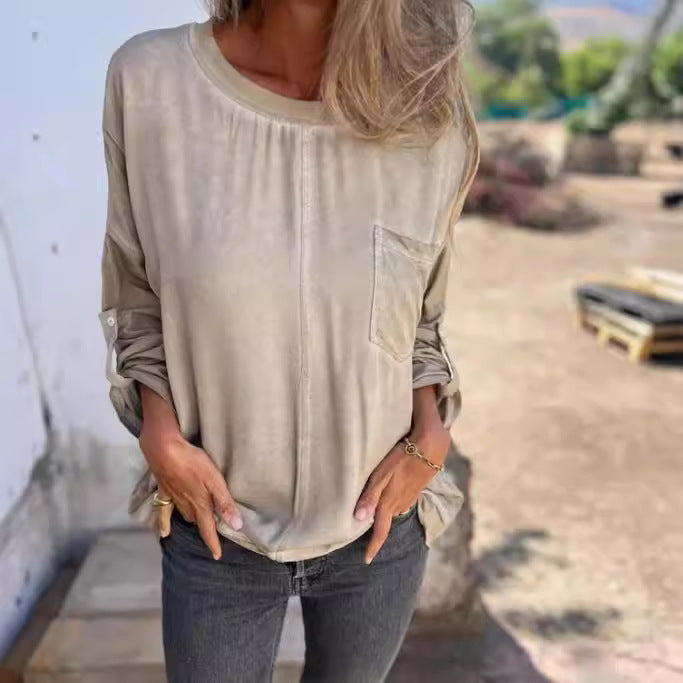 Women's Loose Pocket Pullover Long Sleeve Top