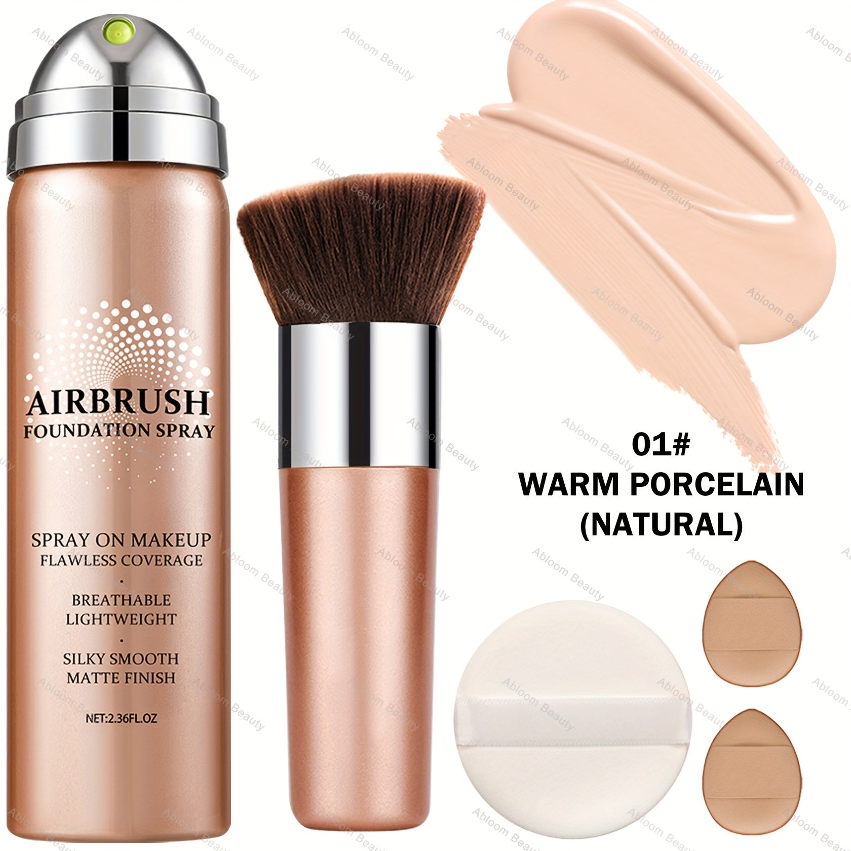 Flawless AirBrush Foundation - High Coverage, Smooth Creamy Matte Spray, Natural Nude Finish, Light Beige for Mature Skin