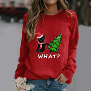 Festive Ugly Cat Long-Sleeve Christmas Women's Tee
