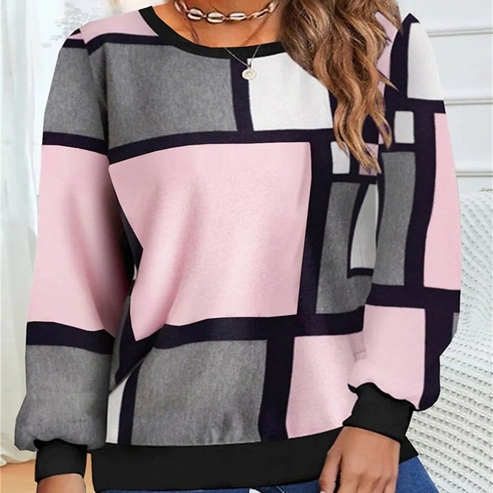 Geometric 3D Print Loose Long Sleeve Sweater