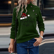 Cartoon Turtleneck Christmas Printed Loose Sweatshirt Women