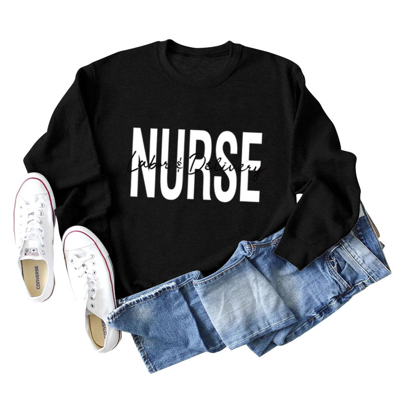 Plus Size Letter Print Long Sleeve Round Neck Casual Sweater