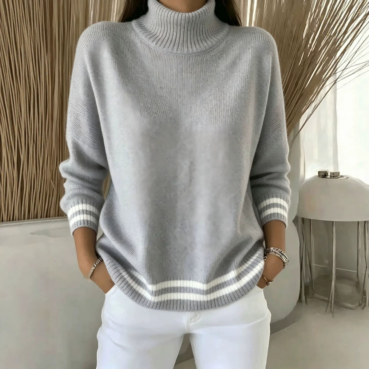 Womens Relaxed-fit Off-shoulder Striped Knit Sweater