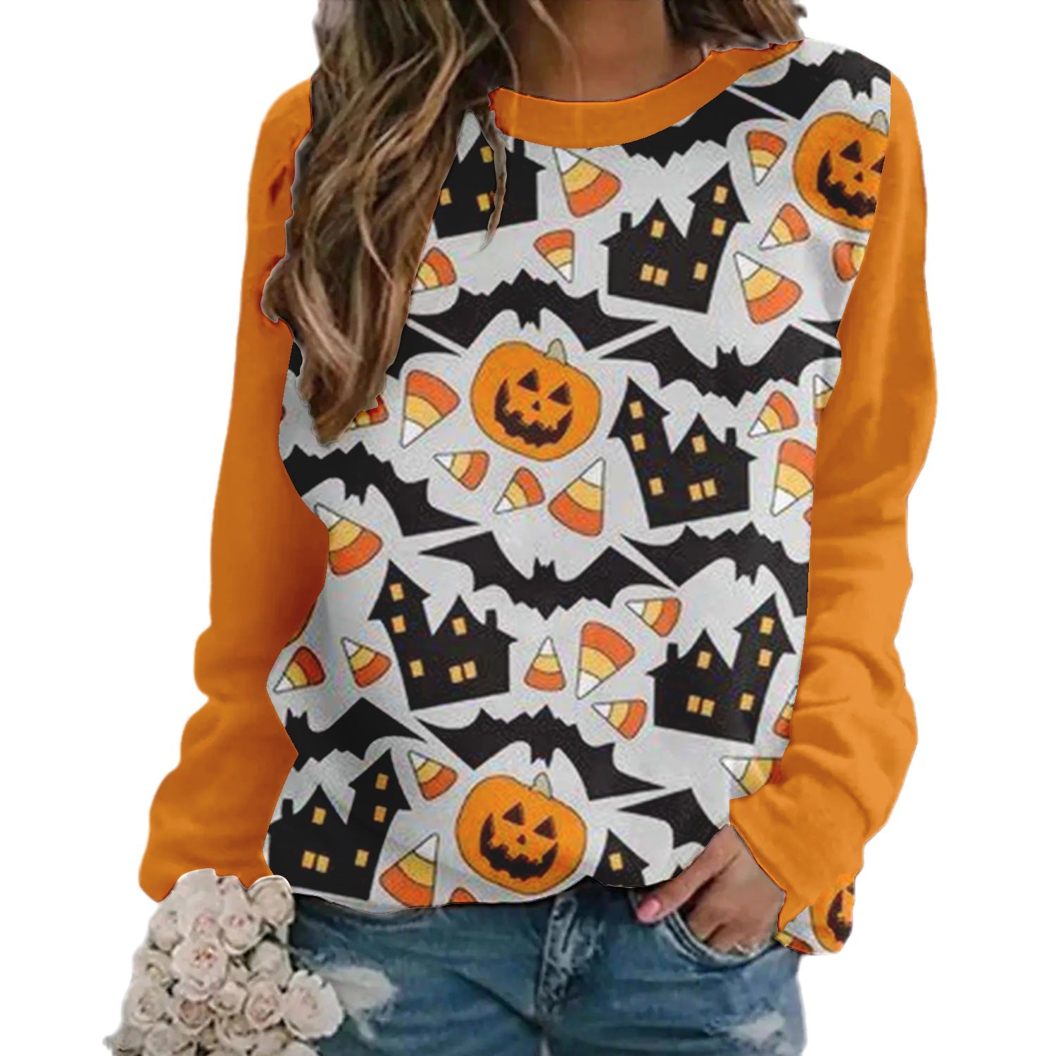 Women's Halloween Printed Raglan Sleeve Sweater
